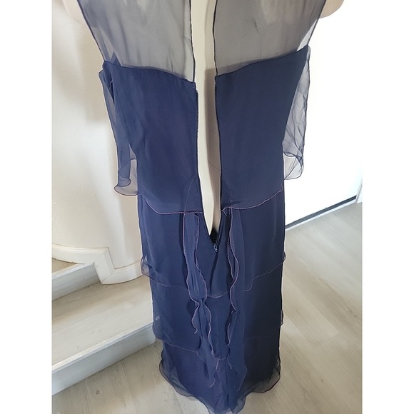 Vintage 1970's Pat Richards Tiered Chiffon Maxi Dress Blue Designer Retro Luxury - Picture 7 of 12